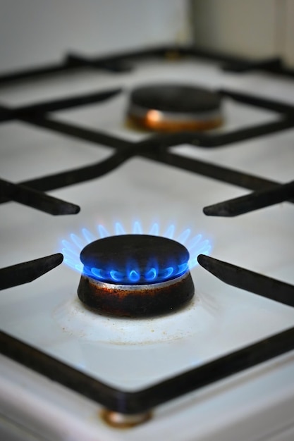 Gas stove for cooking in the kitchen Gas crisis in Europe high energy prices and stoppage of gas supplies Russian war in Ukraine