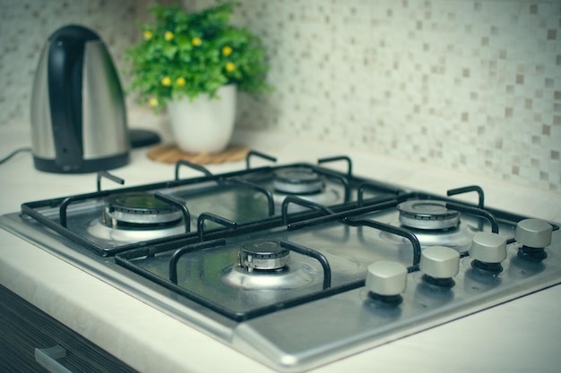 Gas stove in the kitchen in the apartment