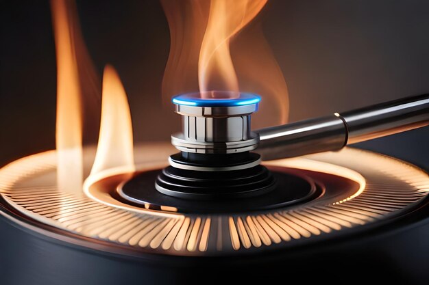 A gas stove with flames on it