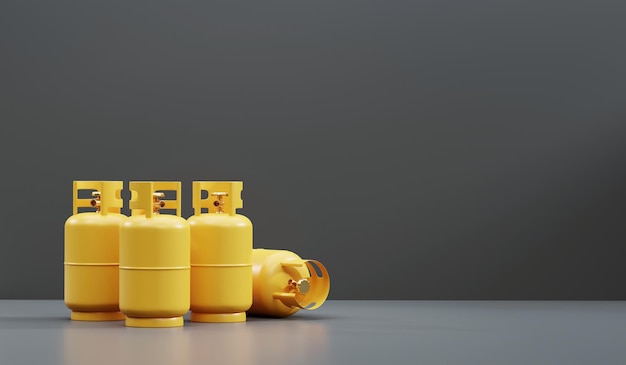 Gas tanks cylinder isolated on black background 3d rendering