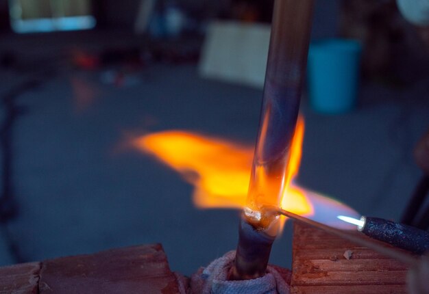 Photo gas welding of copper pipes