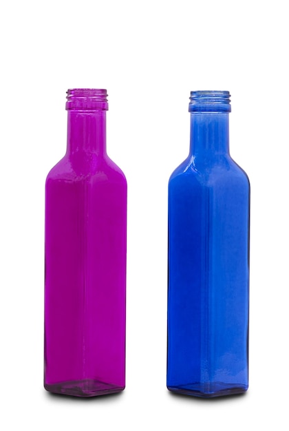 Gasfles blauw en violet geïsoleerd op een witte achtergrond met schaduwen uitknippad voor isolatie zonder schaduwen op wit