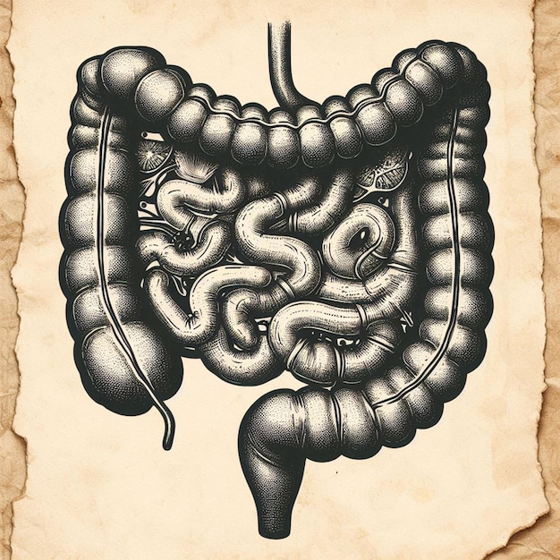 写真 胃腸管は古い紙で手描きで描かれています