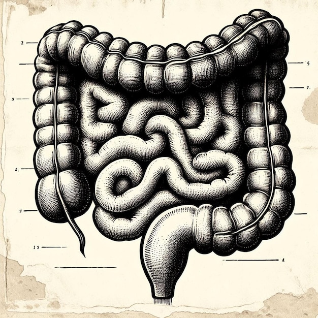 写真 胃腸管は古い紙で手描きで描かれています