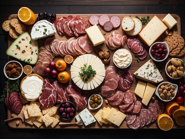 Photo gastronomic delight charcuterie board featuring a variety of cheeses and meats