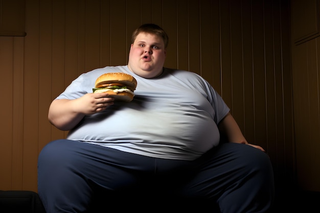 Gastronomic Joy Overweight Man Relishing Burger