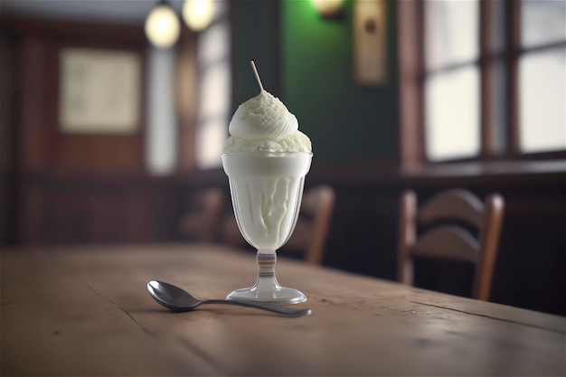 Gastronomisch vanille-ijs in glazen kom op ijssalontafel ai genereerde bevroren dessert