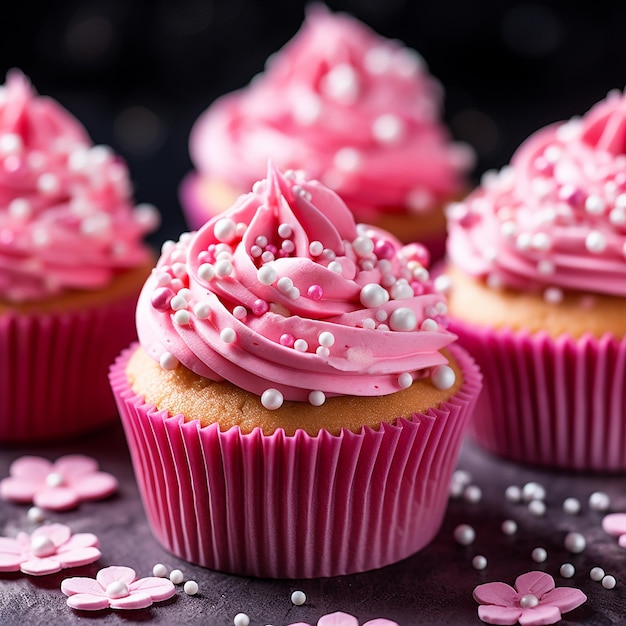 Gastronomische cupcakes met witte buttercream frosting en hagelslag op houten achtergrond