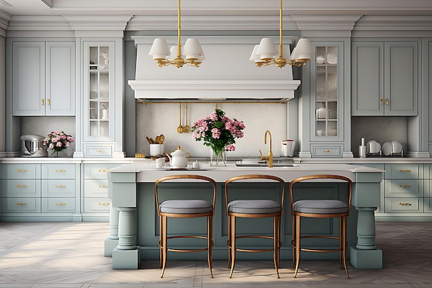 Gastronomische keuken kamer interieur 3D-rendering