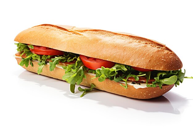 Gastronomische sandwich geïsoleerd op een witte achtergrond