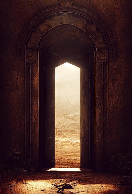 Gate to abandoned land fantasy surreal illustration