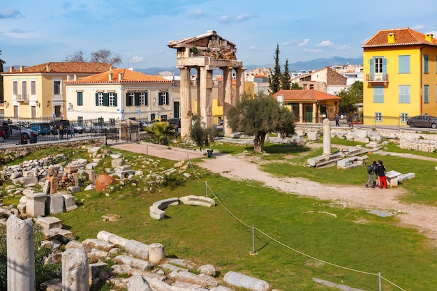 Gate of Athena Archegetis and remains of the Roman Agora built in Athens during the Roman period, Athens, Greece