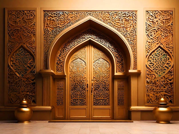 문 입구 이슬람 장식 금색 텍스처 라마단 3D 이미지 다운로드