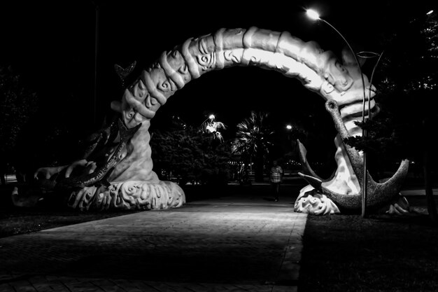 Photo gate over footpath at park during night