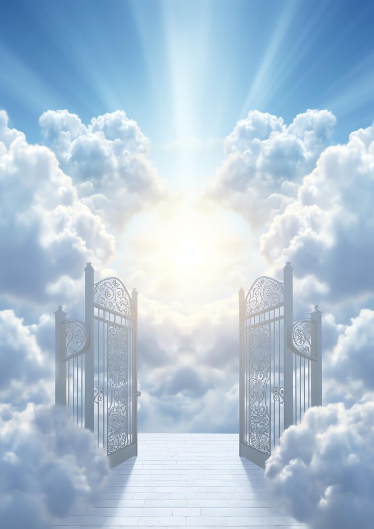 Photo a gate leading to the sky