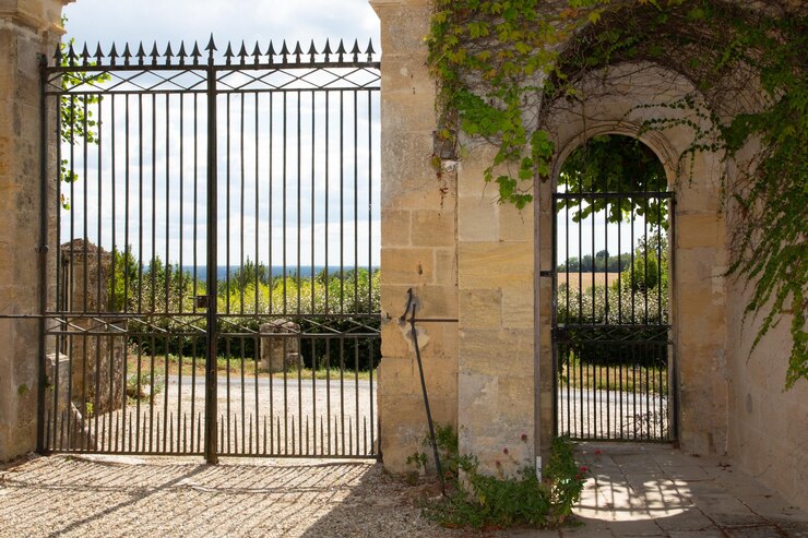 Gate portal of classical entrance door house facade