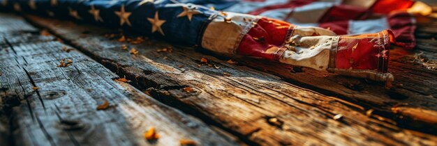 Gather American Flag On Wood Table Background Image