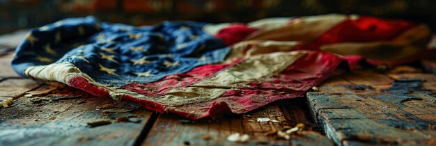 Gather American Flag On Wood Table Background Image