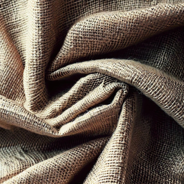 Gathered and folded texture of woven linen fabric