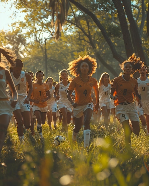 Photo a gathering of friends playing soccer wallpaper