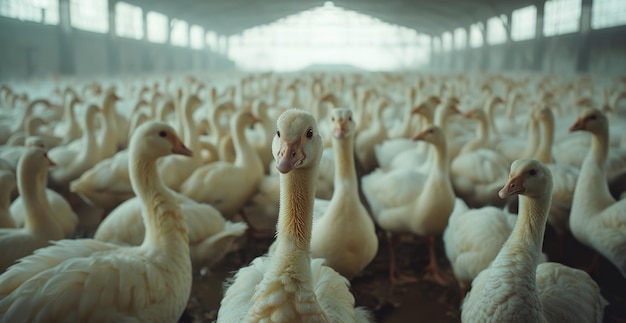 Gathering of geese fills the barn