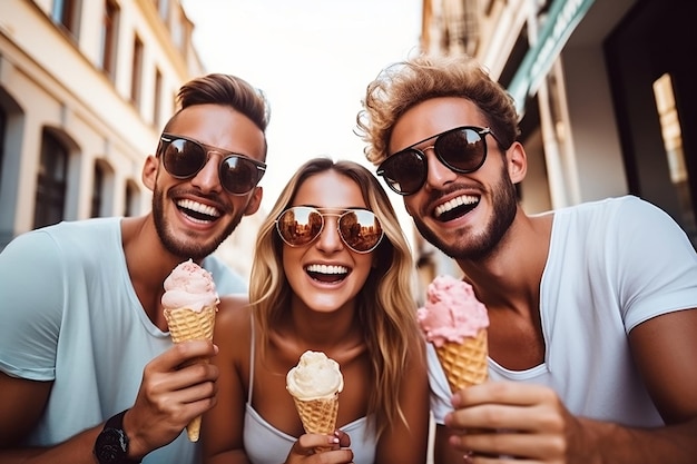 A gathering of joyful women enjoying ice cream outdoors Generative Ai