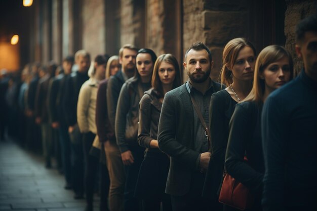 Photo a gathering of professionals waiting in line at the office generative by ai