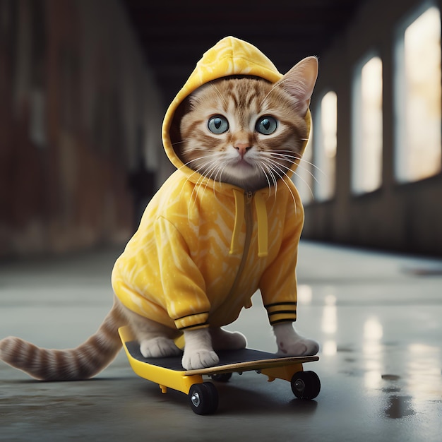 Foto gatito en patineta