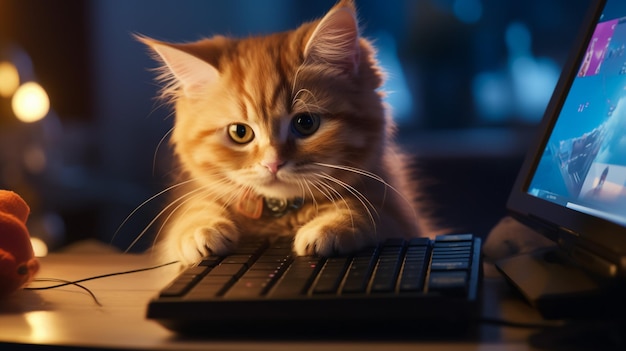 写真 猫はコンピューターの上で休む
