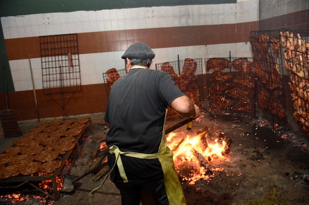 Gaucho roast barbecue sausage and cow ribs traditional argentine cuisine Patagonia Argentina