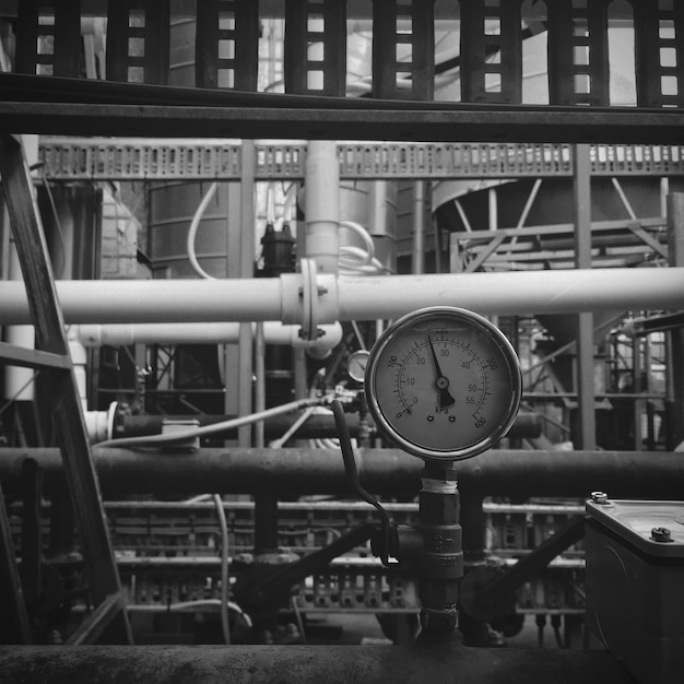 Photo gauge and copper stills in distillery