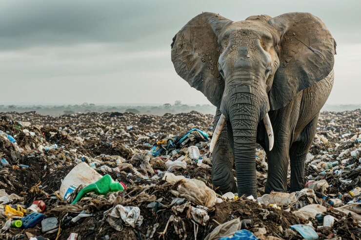 Photo gaunt elephant garbage wildlife animal