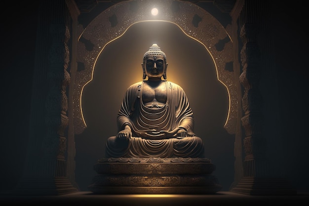 Gautama Boeddha Het symbool van het hindoeïsme Boeddhisme spiritualiteit en verlichting Boeddha Purnima Achtergrond Hoge kwaliteit 3D illustratie