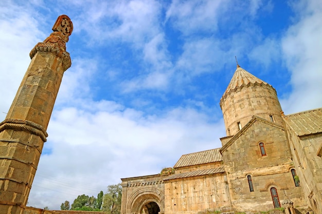 Gavazan Seismographic Pillar with Church of St Paul and Peter in Tatev Monastery Armenia