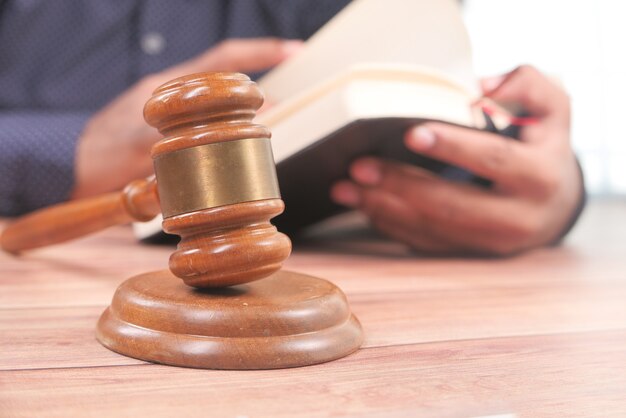 gavel and book with copy space on table