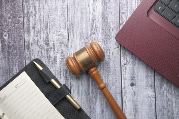 gavel and book with copy space on table