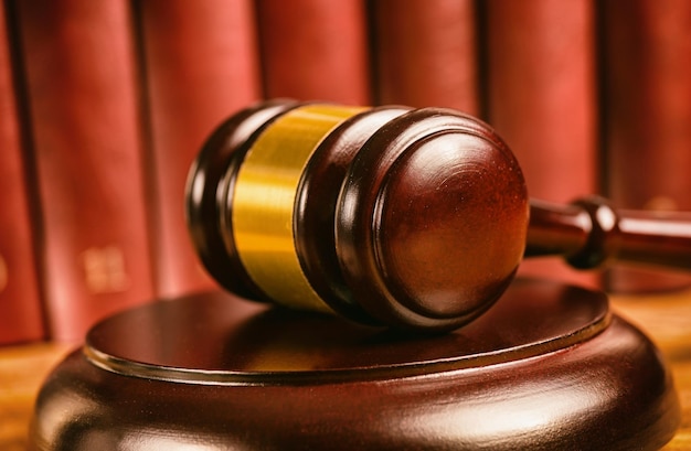 Gavel and books on the table