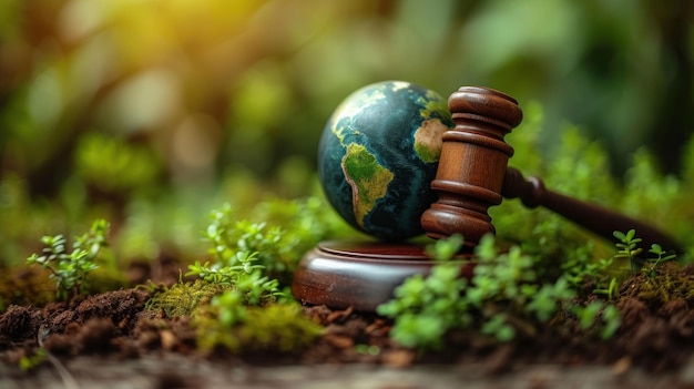 Gavel and green eco Earth globe international law and green energy concept Generative AI