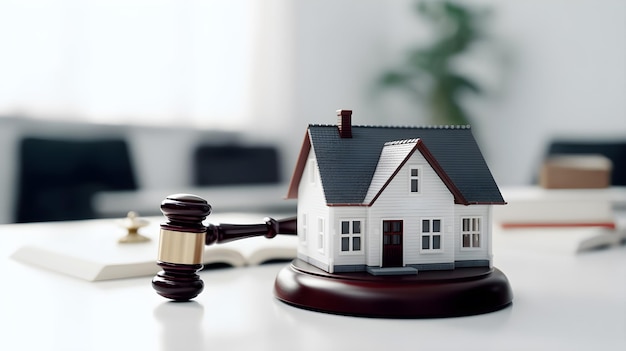 gavel and house on office table