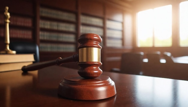 a gavel is on a desk in front of a stack of books