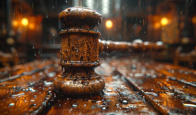 Gavel on wet table