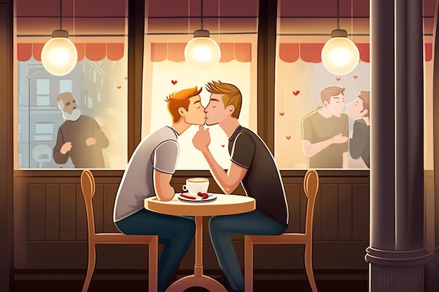 Поцелуй геев, сладкие романтические отношения.