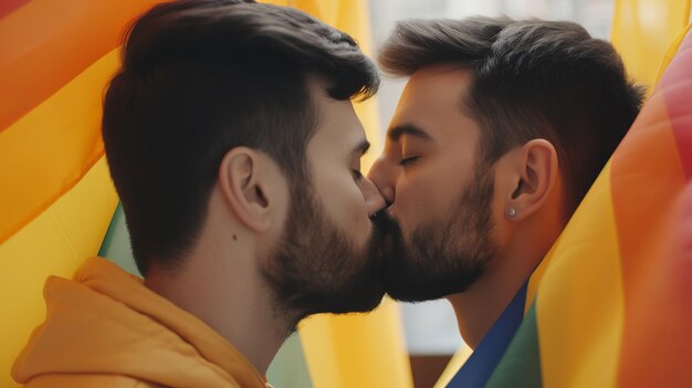 Photo gay couple kissing gay pride generative ai