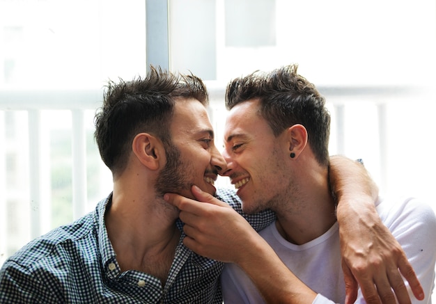 Gay couple love home concept