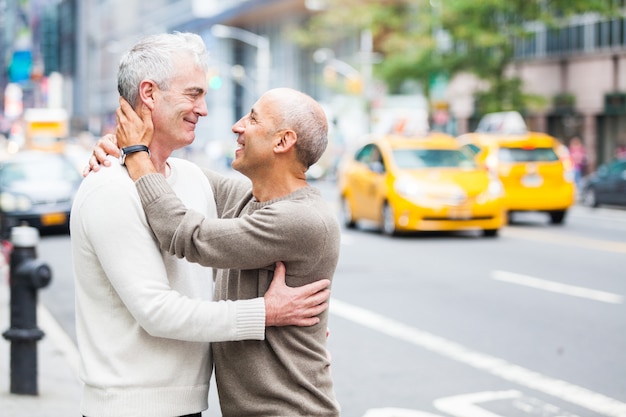 Gay couple with traffic  in new york