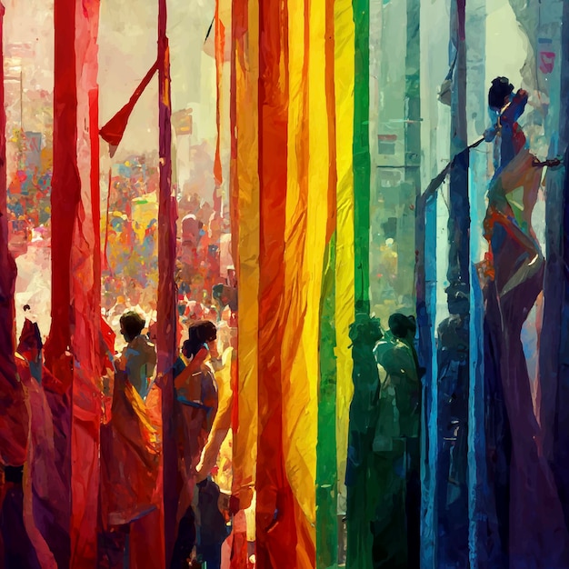 Gay pride beautiful animated illustration. pride march.