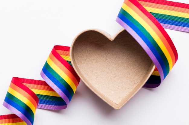 Gay pride LGBT rainbow ribbon with heart