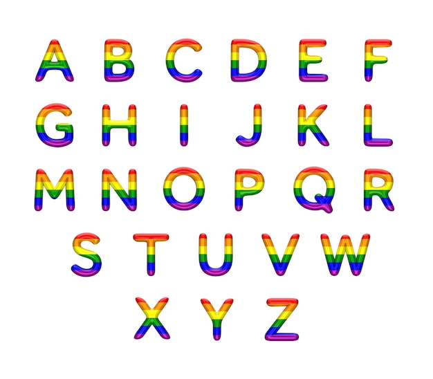 Gay pride rainbow flag alphabet lgbt font 3d rendering