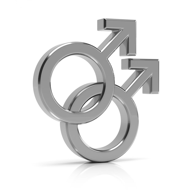 Foto gay symbool 3d render. zilveren homo symbool geïsoleerd op een witte achtergrond.