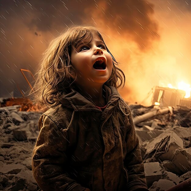 gaza_war_child_cry_with_cat_animal_under_bombard